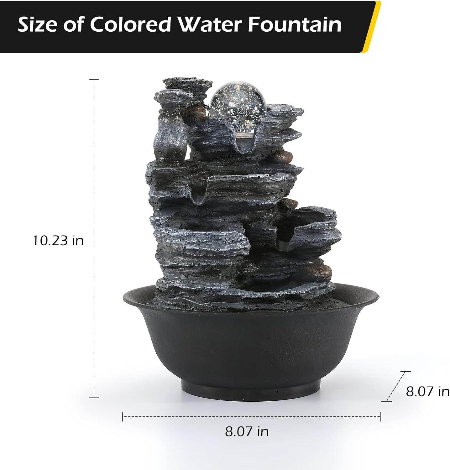 Dyna-Living Water Fountains Indoor Tabletop Fountain with Pump Waterfall Fountain Indoor Coloured LED Lights Desk Water Fountains for Home Office Decor Style 1