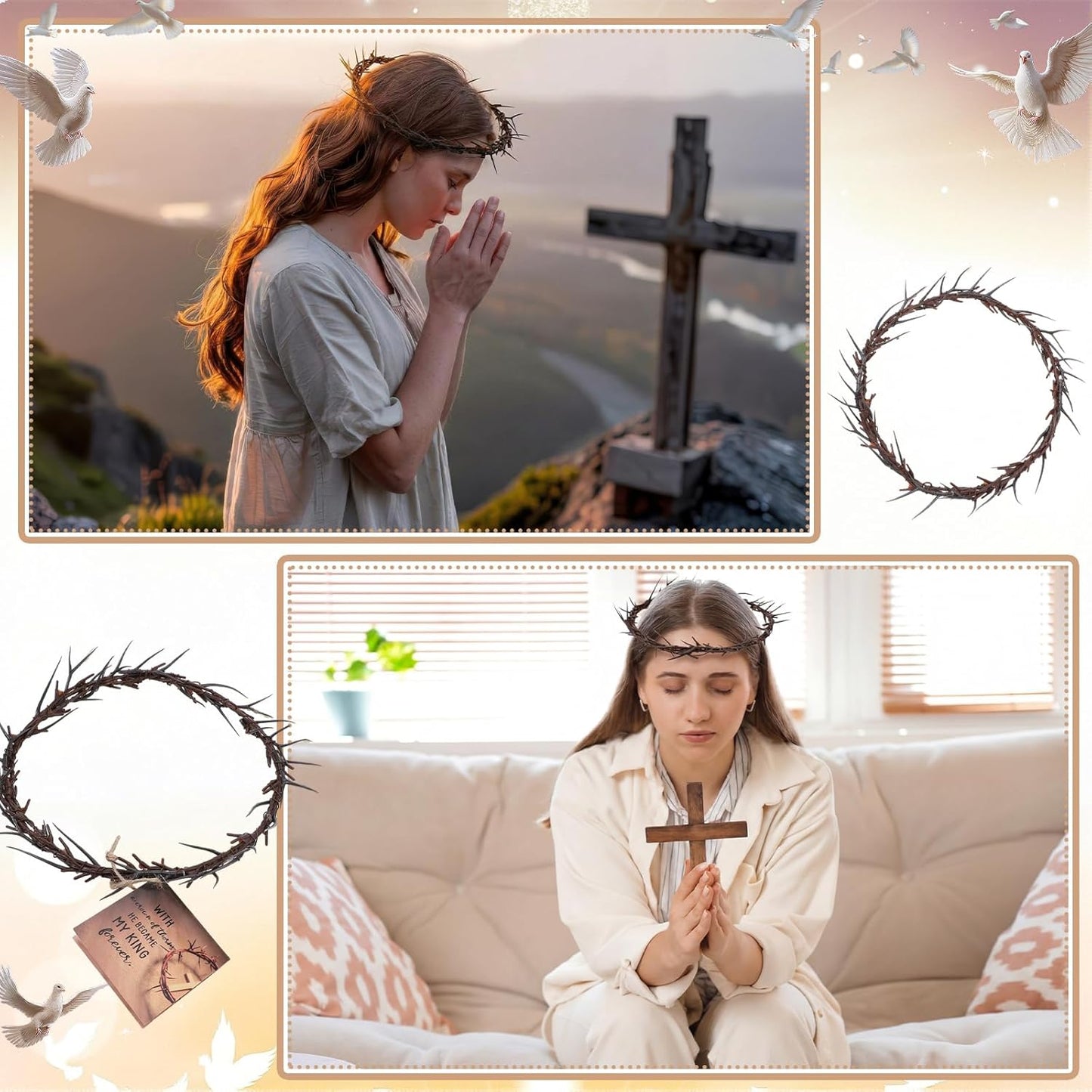 Yinder Crown of Thorns Set - Authentic Lifesize 8" Jesus Thorn Crown for Church Decor | Perfect Religious Gift