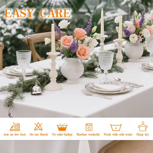 DRESSMAKER 2 Pack White Table Cloth Rectangle 60x102 Inches Polyester Tablecloth for 6ft Tables Washable Fabric Table Cloths for Party,Wedding Banquet