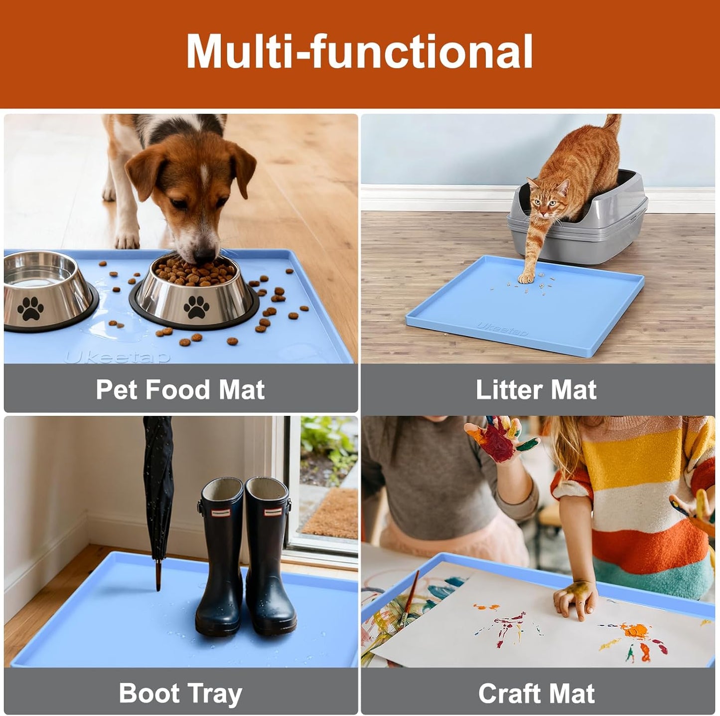 Ukeetap Extra Thick Silicone Mat - Waterproof Under Sink Mat with Raised Edge | 22" x 19", Blue