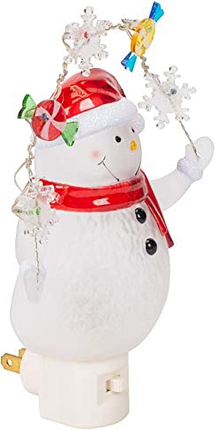 LED Snowman Night Light with Decorative Garland - 7.75 Inch Acrylic Bubble Lamp