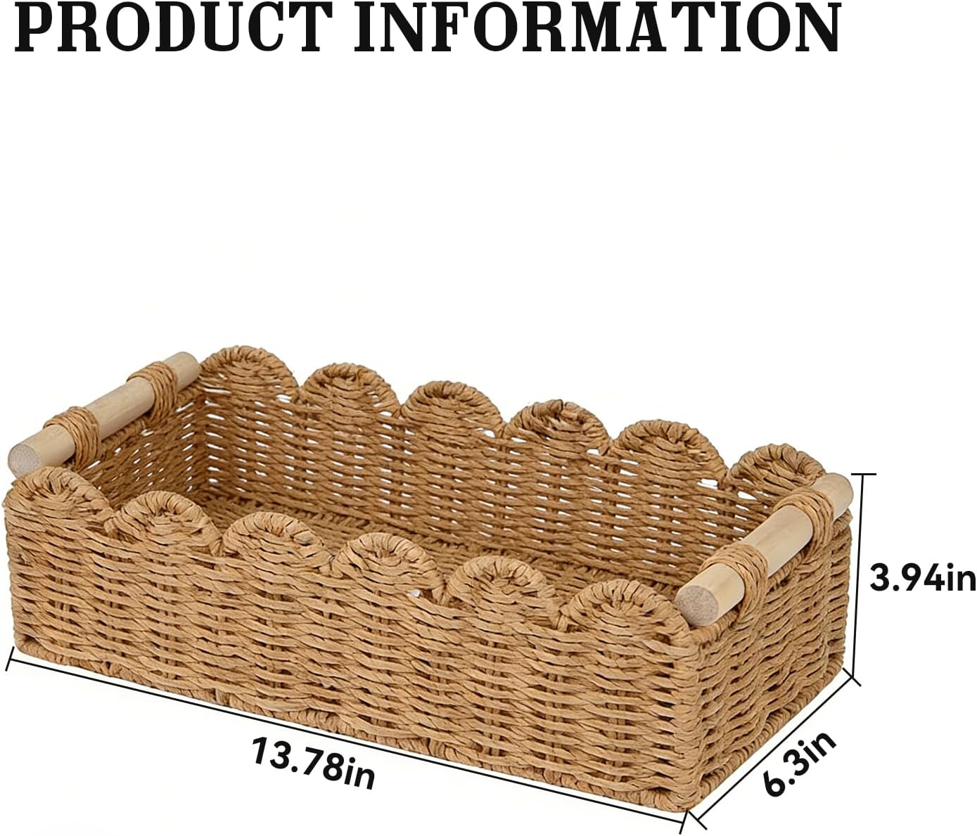Skiennix Scalloped Edge Toilet Paper Storage Basket - Upgraded Design for Living Room & Bedroom | Neutral Color with 2 Wooden Handles