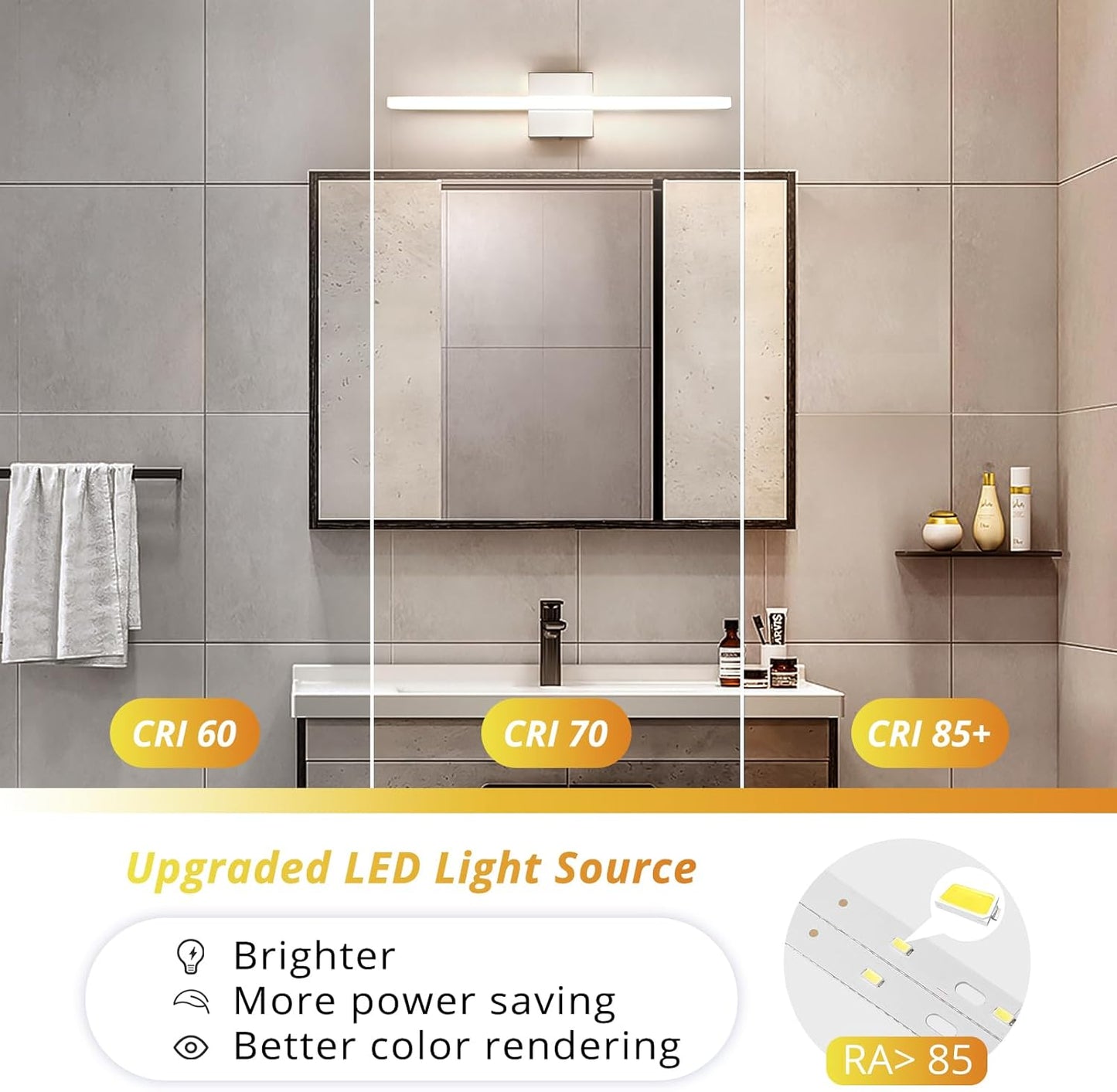 Combuh 24-Inch LED Bathroom Vanity Light Bar 14W IP44 Chrome Over Mirror Lighting Fixture Indoor Modern Bright White 4000K