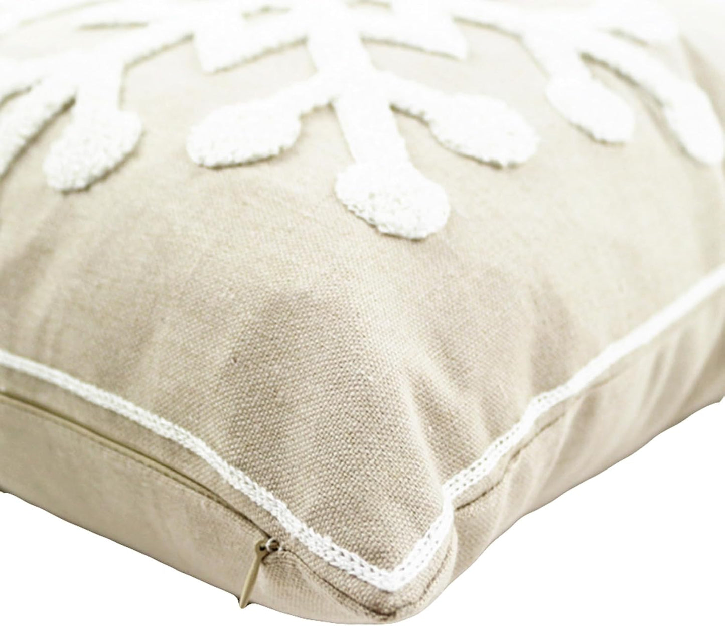 Christmas Pillow Cover 18x18 - Embroidered Sleigh & Snowflakes - Winter Decorative Cushion for Sofa & Bed
