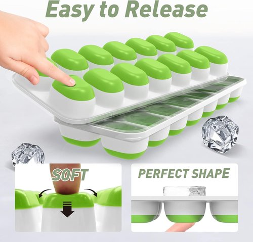 ChefAide Ice Cube Tray - Durable Stackable Design with Lid | 4 Packs, 56 Easy-Release Cubes for Cocktails & Coffee