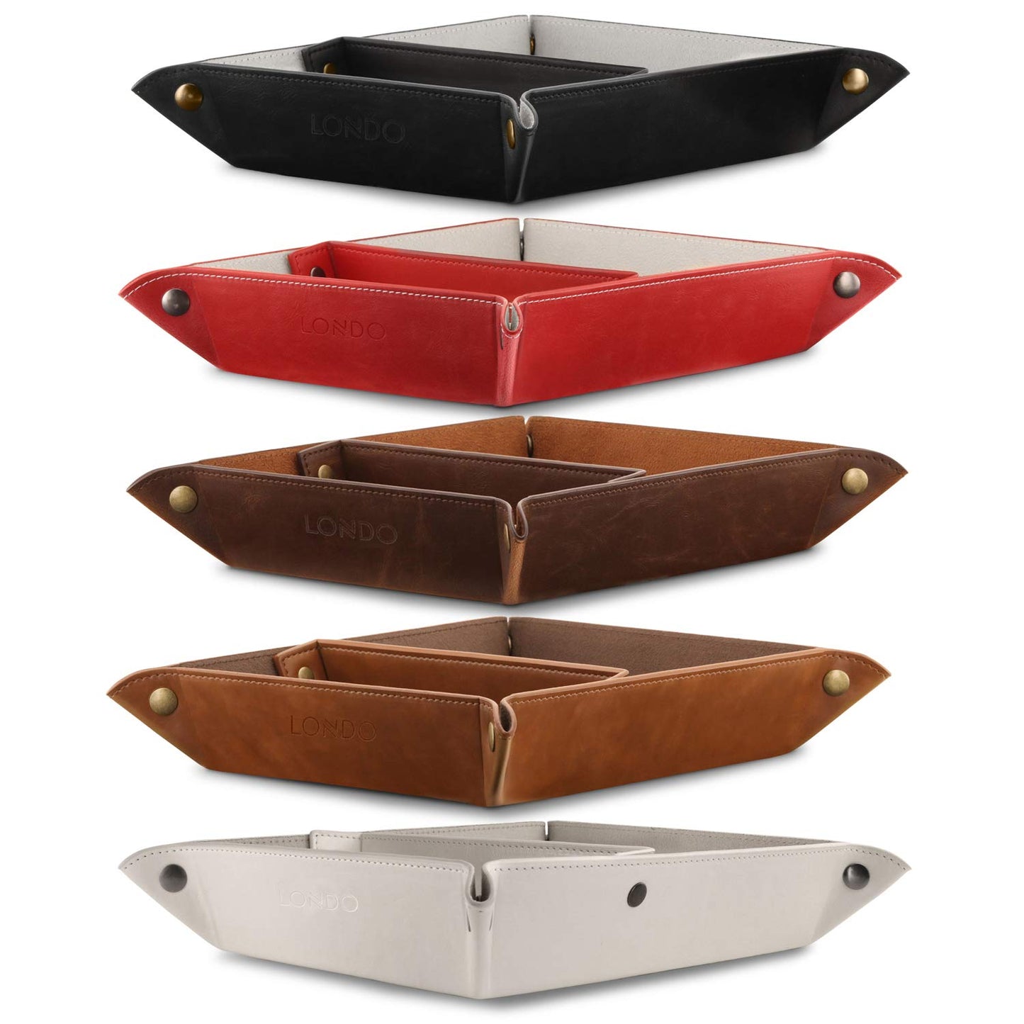 Londo Leather Tray Organizer - Practical Storage Box for Wallets, Watches, Keys, Coins, Cell Phones and Office Equipment