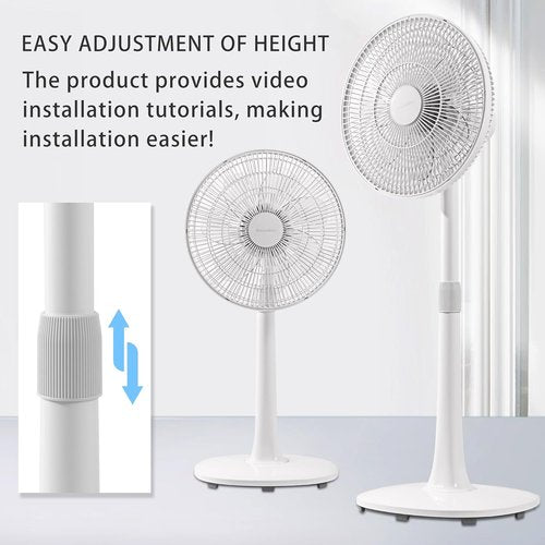 **7 Blades Oscillating Pedestal Floor Fan - 14.5-Inch Adjustable Height with Remote Control & Timer**