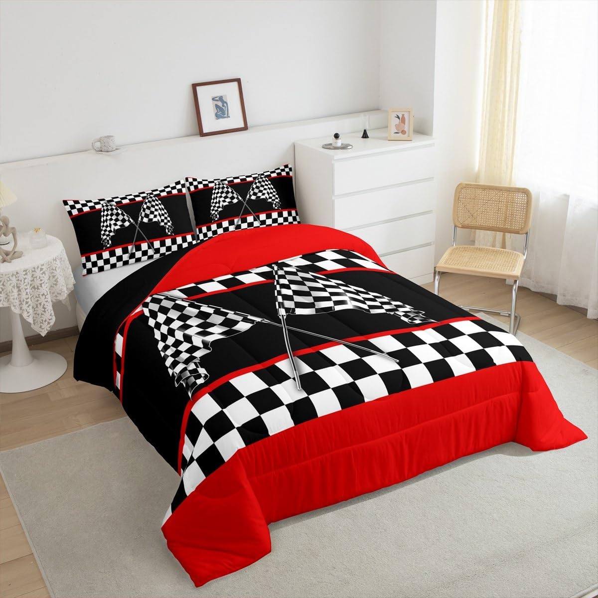 Cartoon Police Car Bedding Set Red Fire Truck Comforter Set for Kids Boys Fire Extinguisher Duvet Set Airplane Comforter 1 Comforter Set with 2 Pillowcases Full Size Boys