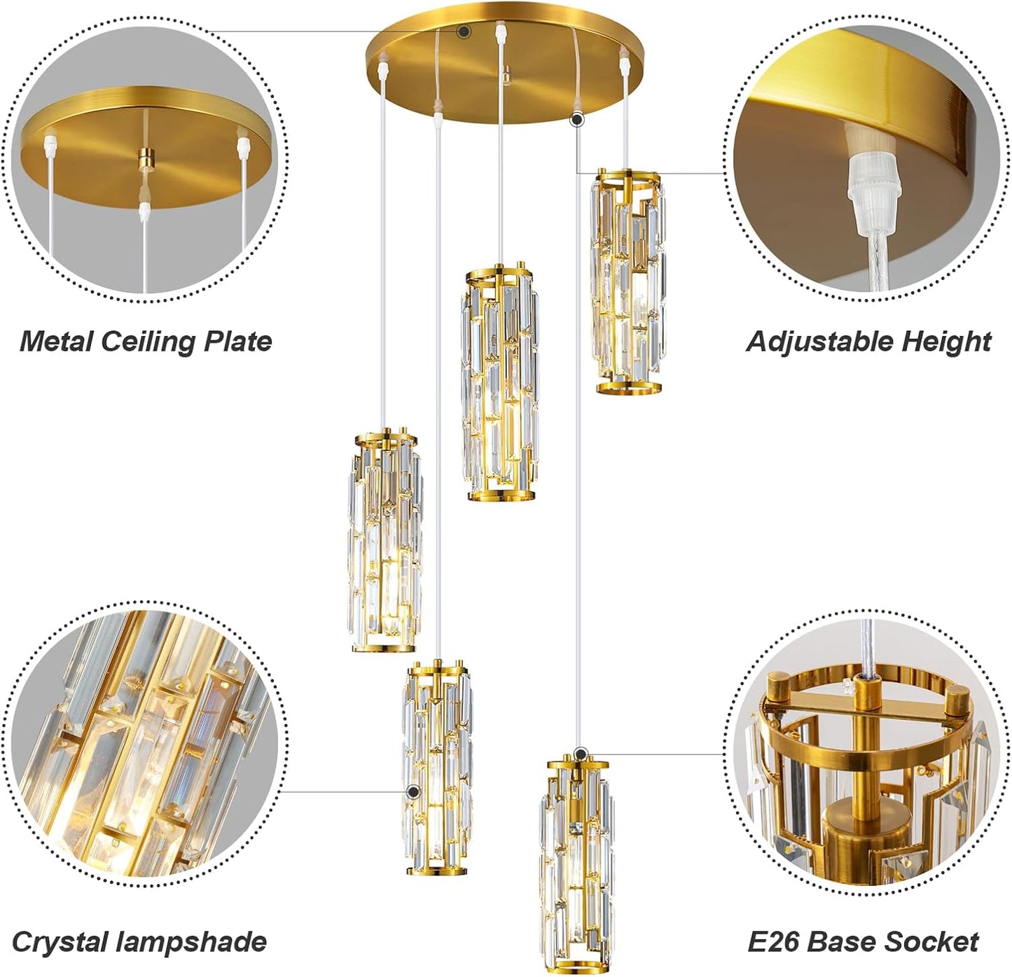 Pendant Lights Modern Pendant Lights Kitchen Island Gold Pendant Light Fixture Mini Crystal Chandelier Lighting for Kitchen Island Dinning Room Bedroom Sink (Gold 3-Light)
