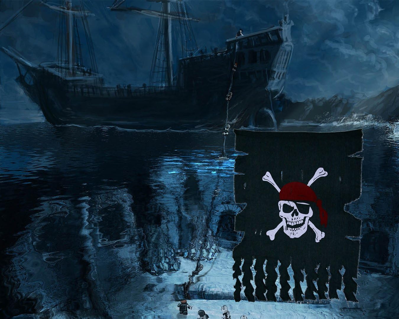 Large 3ft x 2.5ft Retro Pirate Flag - 2pcs Weathered Linen for Halloween & Kids Room Décor