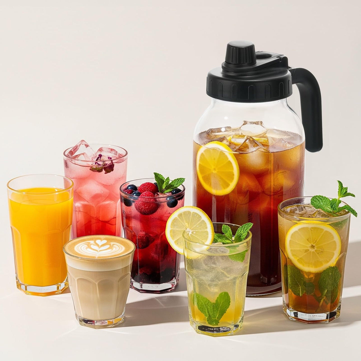 2 Pack Mason Jar Pitcher - Airtight & Leakproof Glass Pitcher with Lid, Perfect for Juice, Cold Brew, and Sun Tea - 2 Quart (64 oz) Mason Jar with Pour Spout Lid + Mixing Spoon, Brush, Labels