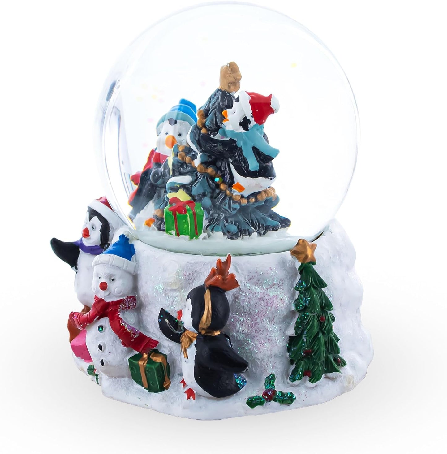 Festive Penguin Snow Globe - Holiday Tree Celebration Water Globe Decoration