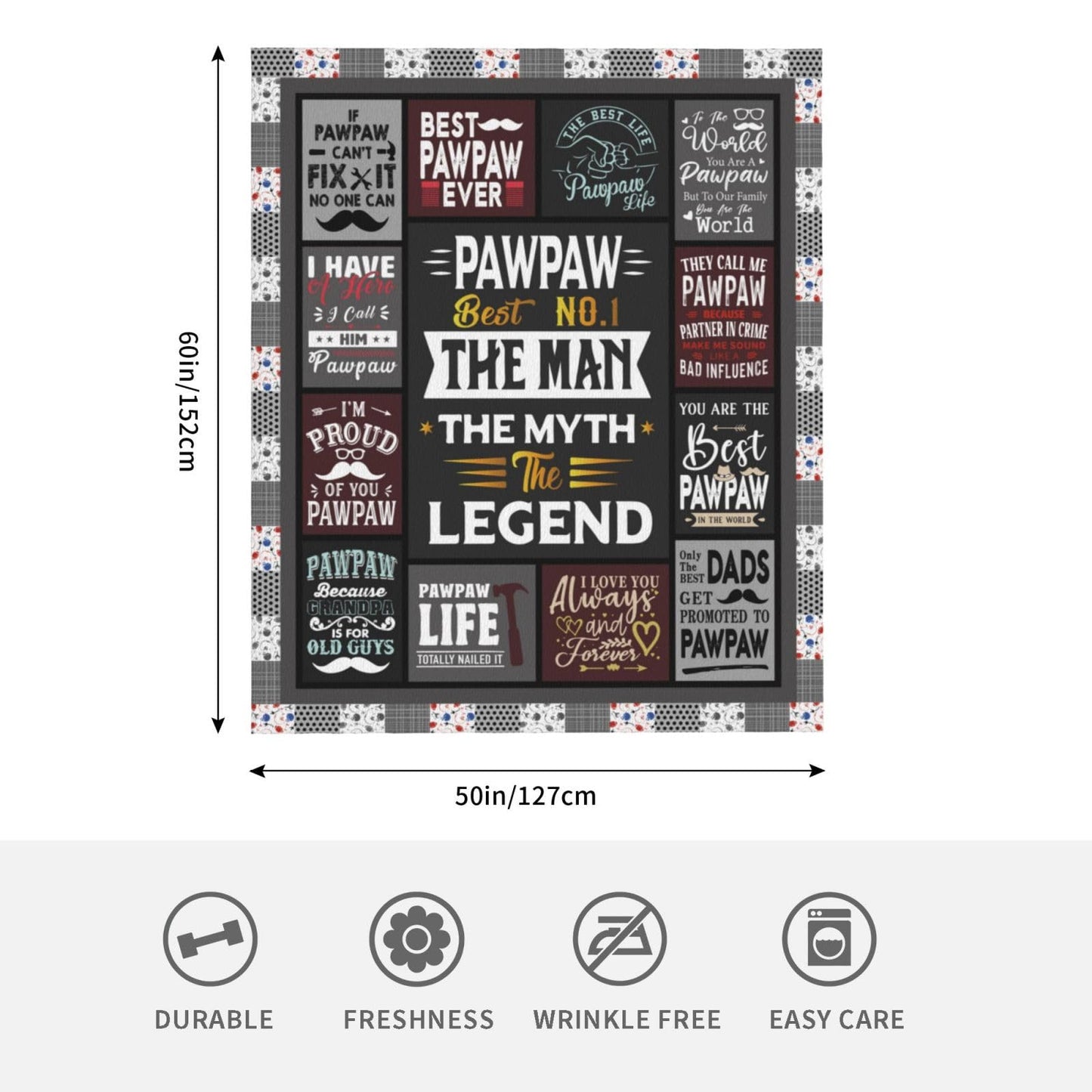 ecarco Pawpaw Gifts - Gifts for Pawpaw - Pawpaw Gifts from Grandchildren - Gift for Pawpaw from Grandkids - Paw Paw Gifts for Grandpa - Pawpaw Birthday Gift Throw Blanket 60" X 50"