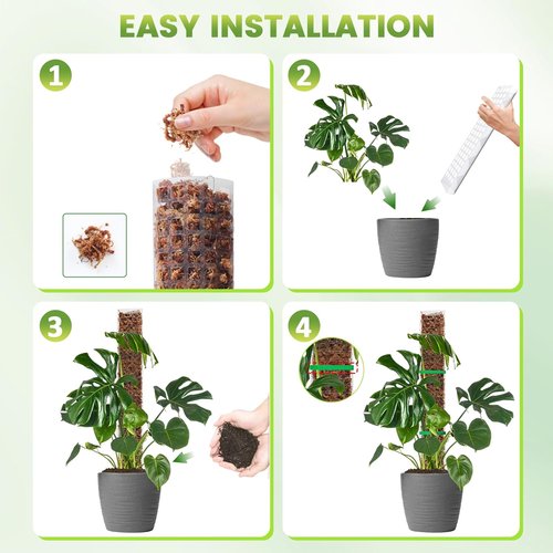 EOX 24-Inch Plastic Moss Poles - Set of 4 Large D-Shaped Climbing Plant Stakes for Monstera