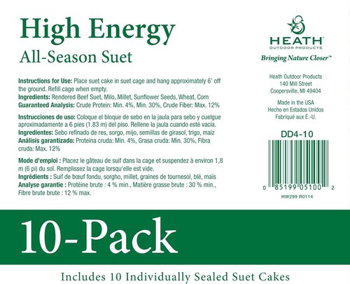 Heath Outdoor Products Suet Cake - All Season High Energy, Case of 10 for Birds