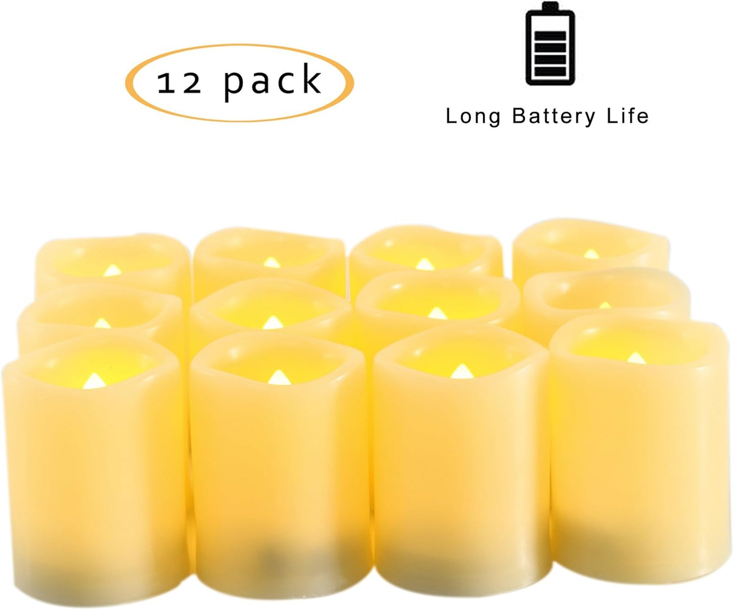 12 PCS LED Flameless Votive Candles - Long-Lasting Battery Operated with 120+ Hours Life