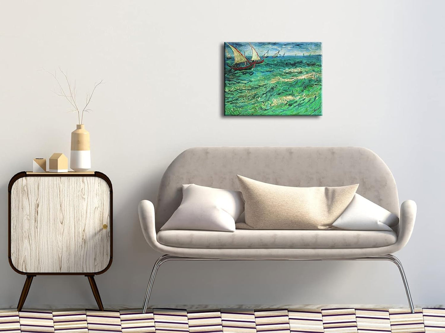 Van Gogh Sailing Boats Canvas Print - Framed Seascape Wall Art for Bedroom Decor