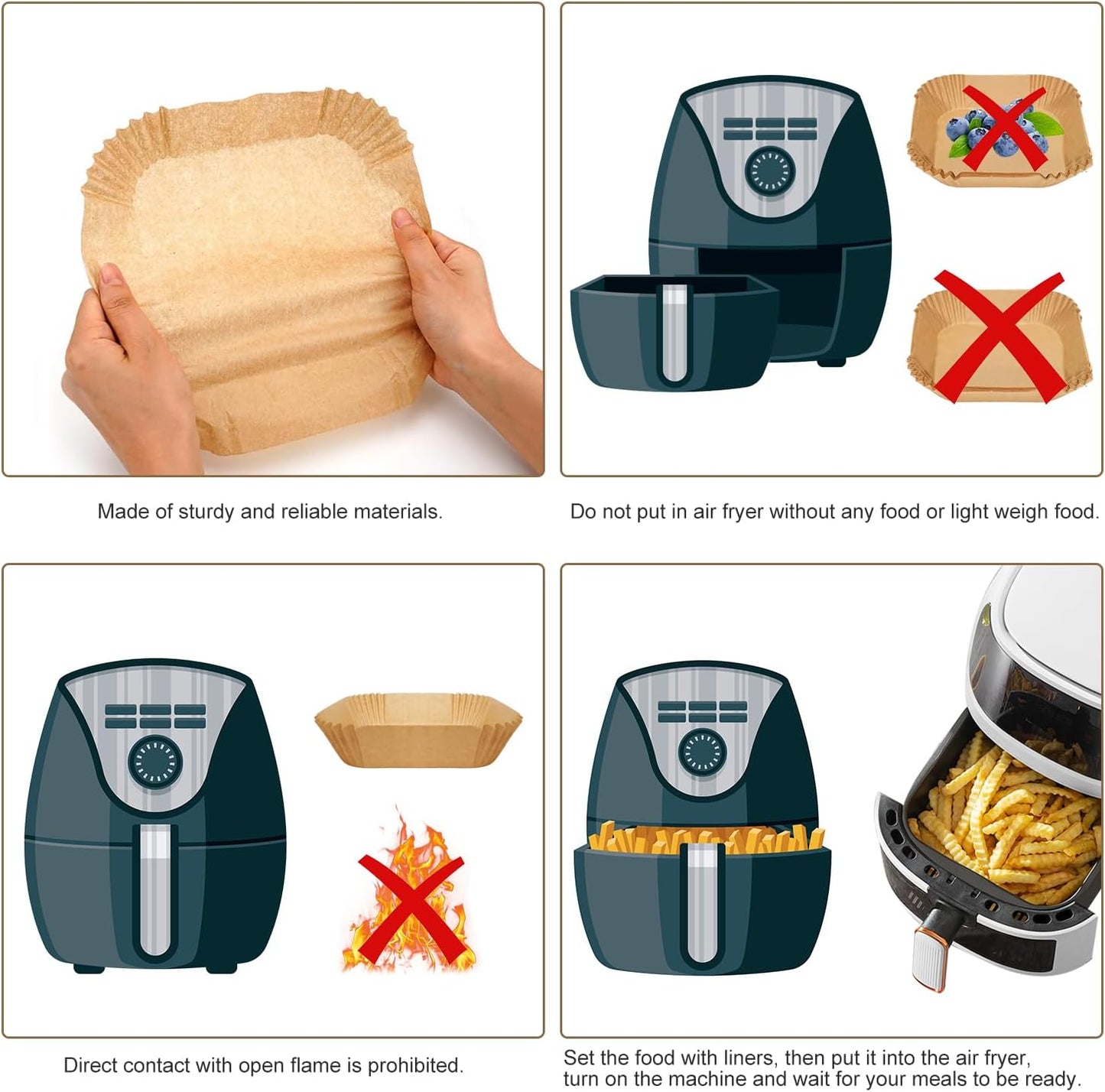 Skiennix Air Fryer Paper Liners - 100 Pcs Non-Stick Parchment for 7.9" Square Baskets | Food Grade Accessories