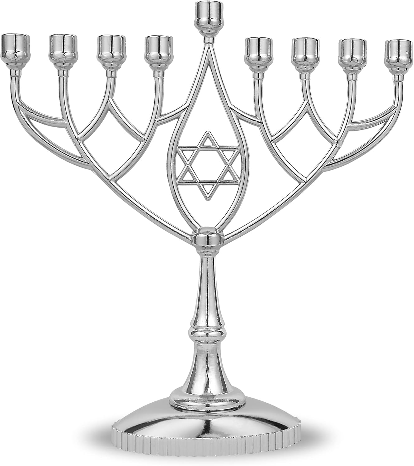 Silver Plated Geometric Hanukkah Menorah - 9" Classic Chanukah Candle Holder by Zion Judaica