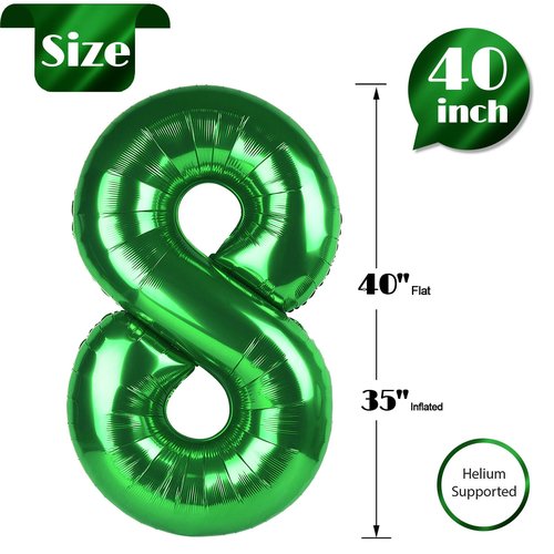 Dark Green Number 8 Balloon 40 Inch, 8th Birthday Party Decorations for Children, Giant 8 Foil Balloon for Party Supplies