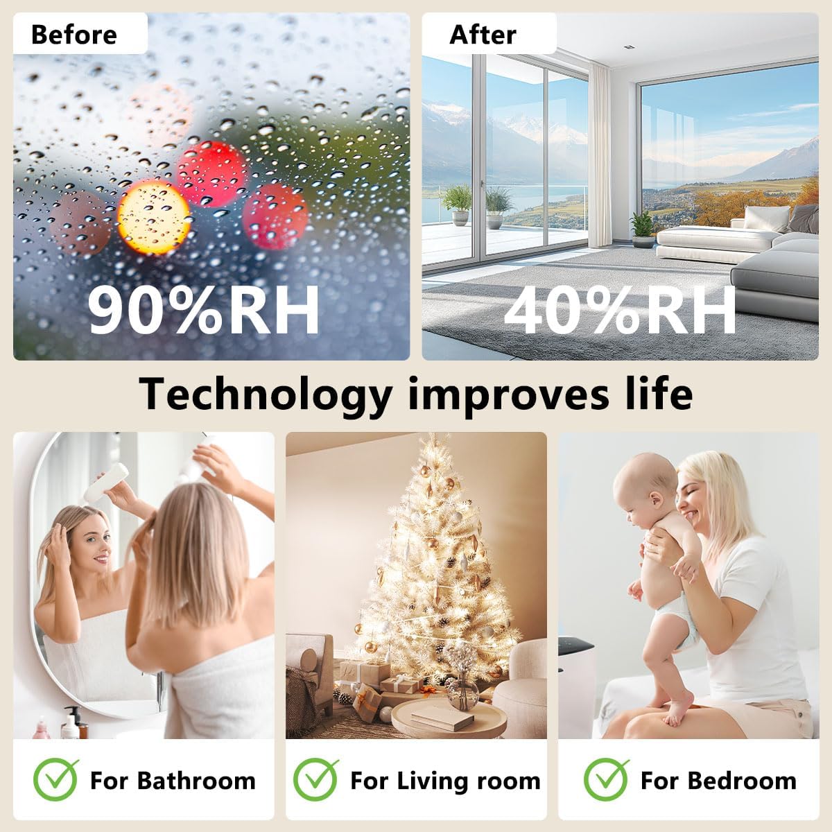 Skiennix Dehumidifier - 1657ML Small Home Unit with 10 Color Lights & Auto Shut Off | Low Noise for Bedroom & Bathroom