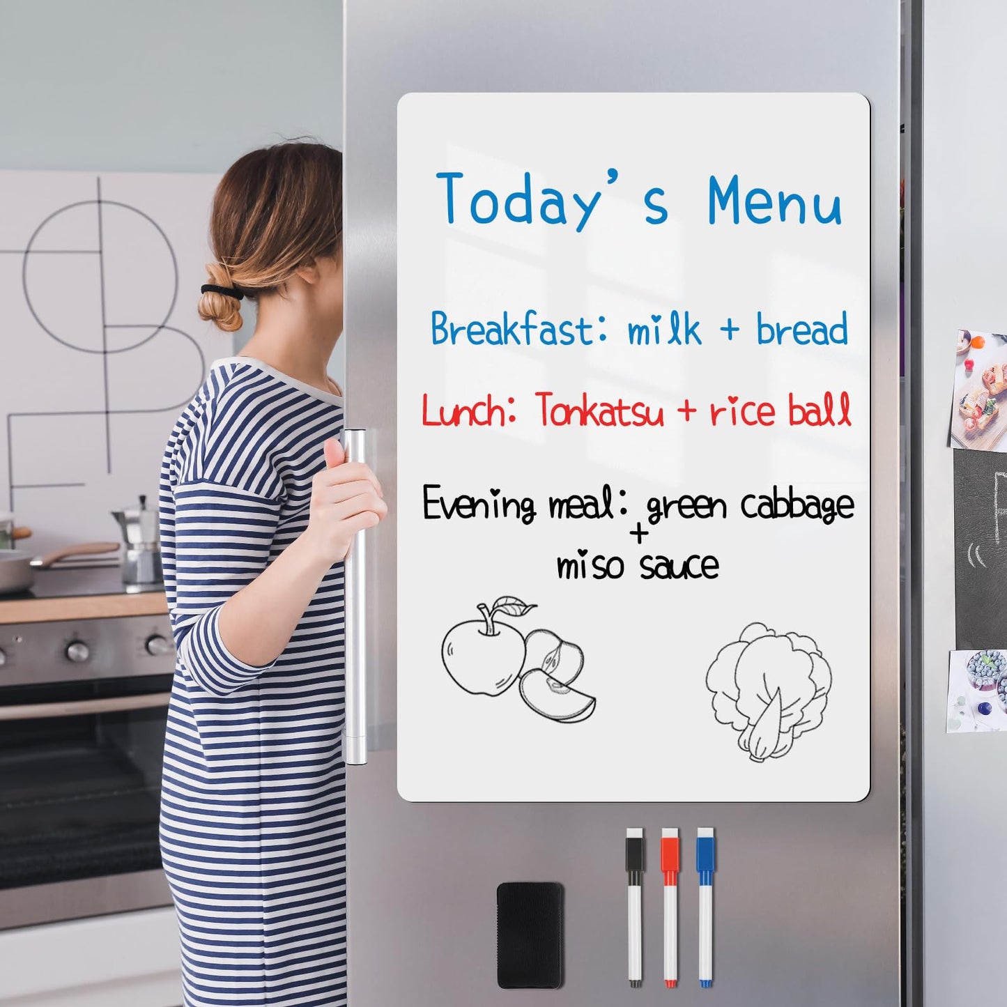 LYZZXI Magnetic Fridge White Board Paper, 8" x 12" 2 Pack Small Dry Erase Board Sheet for Organizer and Planner, Kitchen Refrigerator Whiteboard for Family to-do List, Includes Markers and Eraser