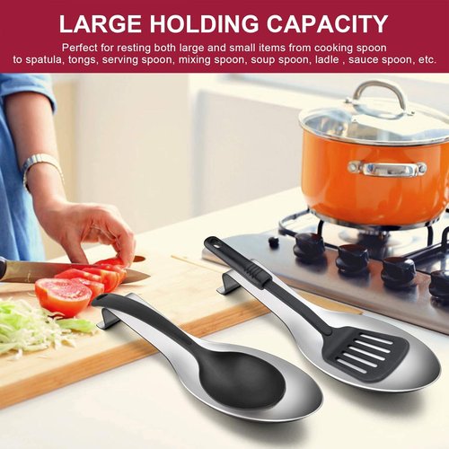 E-far Stainless Steel Spoon Rest Set - Large Ladle Holder for Kitchen Stove Top | Dishwasher Safe
