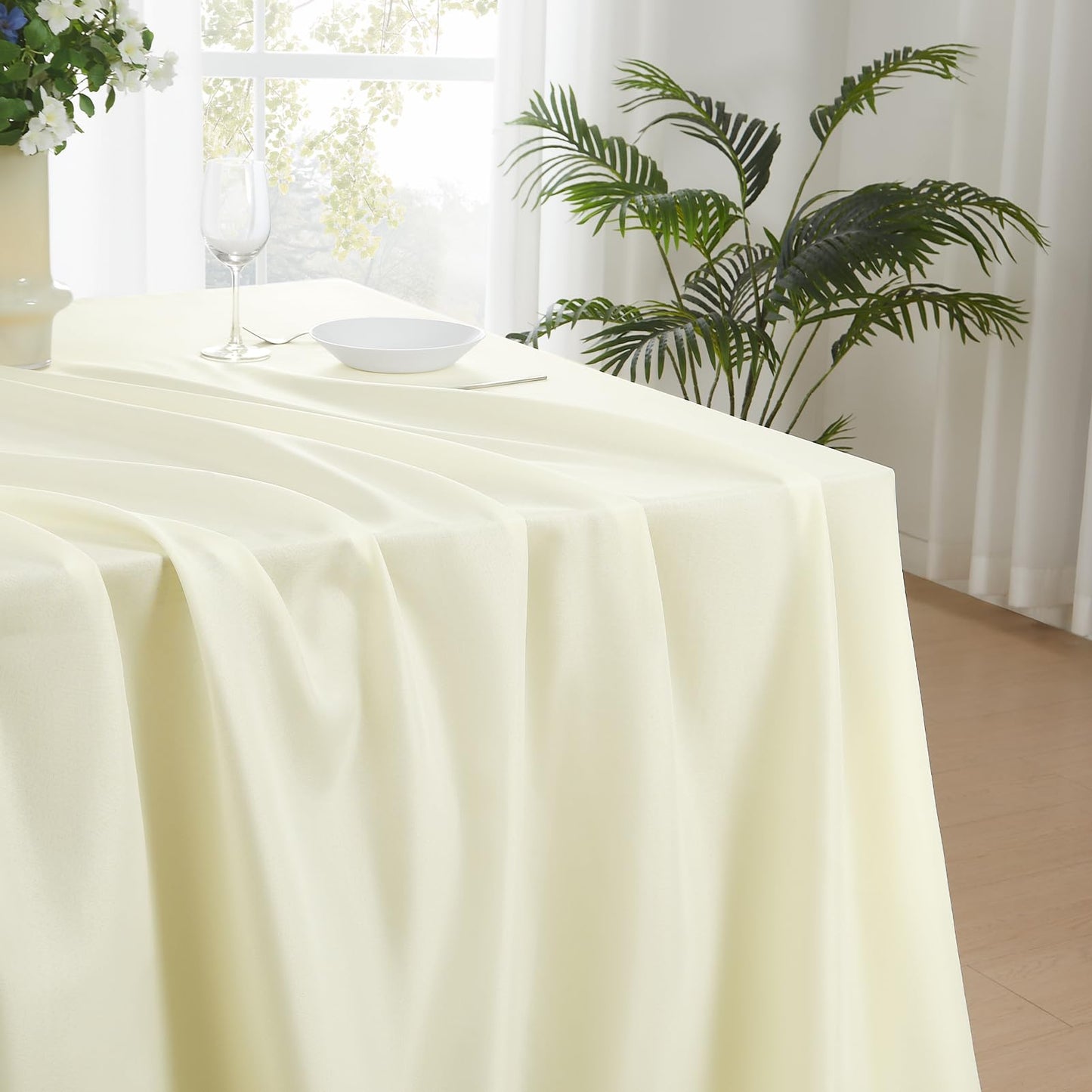Aocoz Rectangle Tablecloths 90x132 Inch 6 Pack Ivory Tablecloth for 6ft Washable Decorative Linen Polyester Table Cloths for 8ft Dining Table Banquets Buffet Parties and Wedding