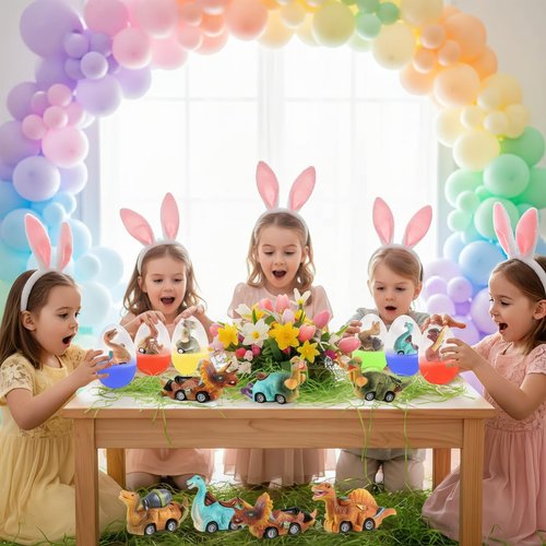 Cherislpy 6 Pack Jumbo Eggs with Dinosaur Pull Back Cars Toys Inside for Kids Boys Toddlers Easter Basket Stuffers Party Favors Easter Egg Fillers