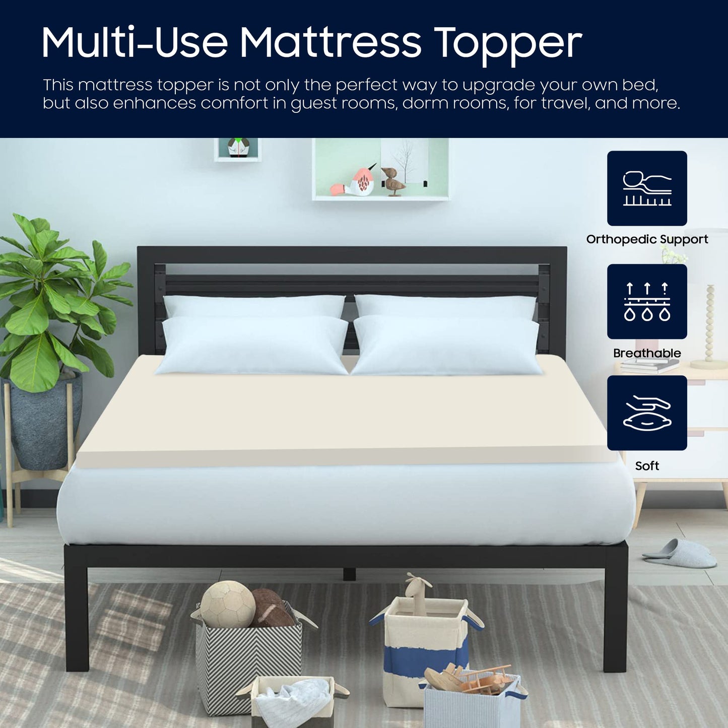 Spring Coil 2-Inch High Density Foam Topper,Adds Comfort to Mattress, King Size, Yellow