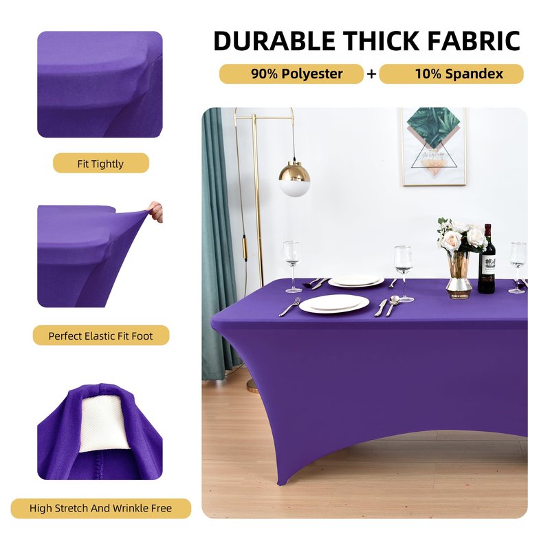 ZarzaaSik 2-Pack 4ft Spandex Table Covers for Rectangular Folding Tables - Wrinkle Resistant Stretch Tight Table Cloths - Ultimate Fitted Table Protector for Parties, Banquet, and Wedding
