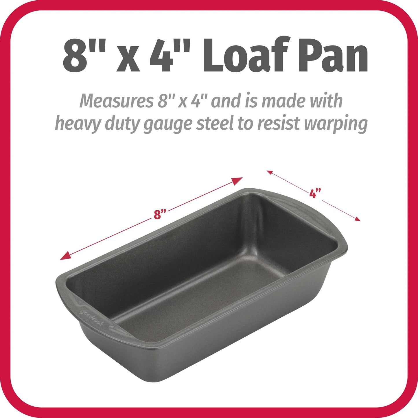 GoodCook Nonstick Loaf Pan Heavy-Duty Steel Bakeware with Easy-Clean Non-Stick Coating, Oven & Dishwasher Safe Pan for Meatloaf Breads Cakes Brownies Lasagnas Casseroles & More, 8 x 4-Inch, Gray