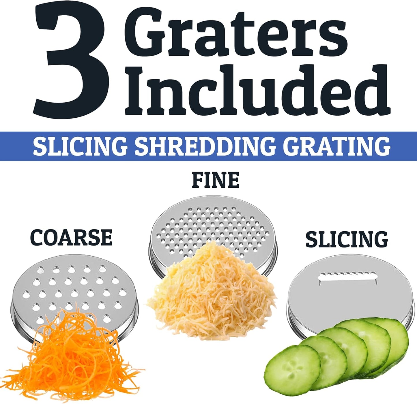 Priority Chef Stainless Steel Mixing Bowls Set - Airtight Lids & Non-Slip Base | 3 Grater Attachments, Black