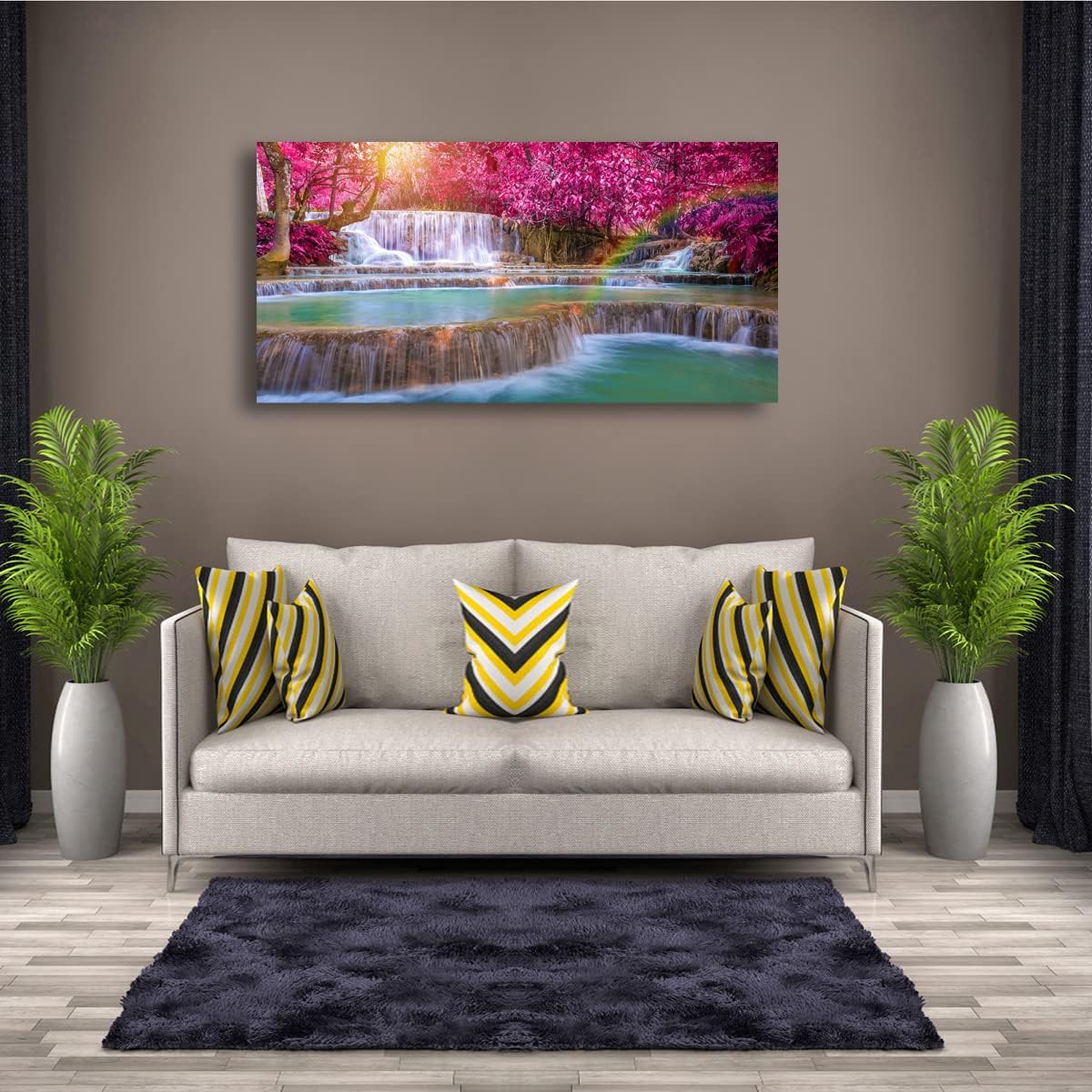 SiGuTie Waterfall Landscape Canvas Wall Art Prints Poster Lake Tree Pictures Wall Decor Natural Scenery Painting for Living Room Bedroom Kitchen Home Decoration 20x40 Artwork Easy Hanging