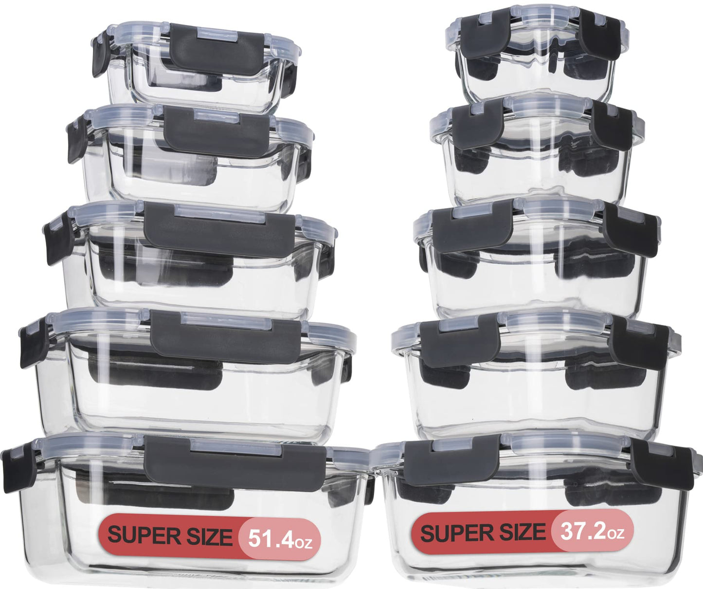 coccot Glass Food Storage Containers with Lids Airtight, Glass Meal Prep Containers for Lunch, Glass Container Set, BPA Free(20 Pieces)