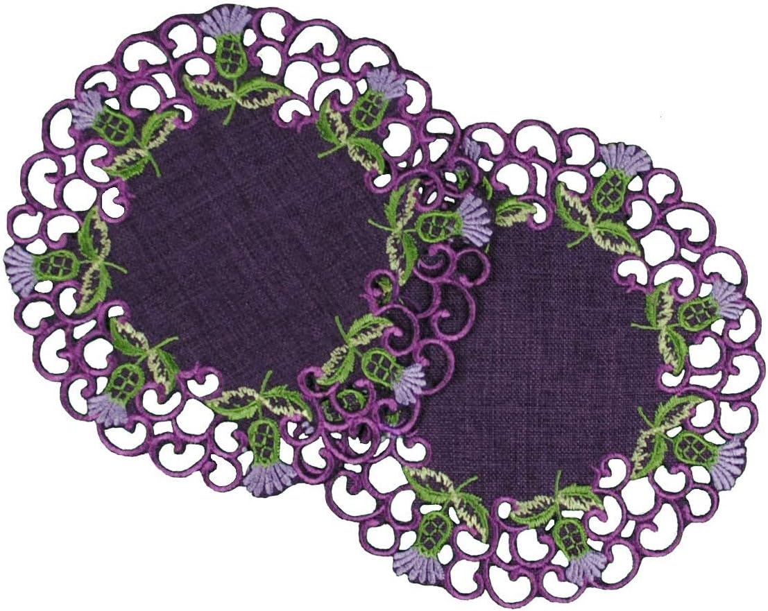 Round Purple Doilies (6x6 inches) - Glencoe Thistle Design for Center Table Decor