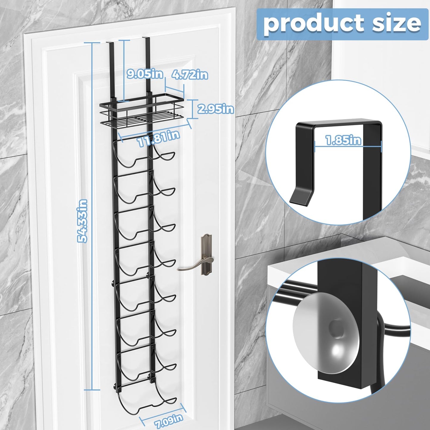 Xstydes 9-Tier Over The Door Towel Rack,Towel Racks for Bathroom, Metal Towel Holder with Storage Basket,Towel Storage for Small Bathroom,Towel Rack for Rolled Towels,Black