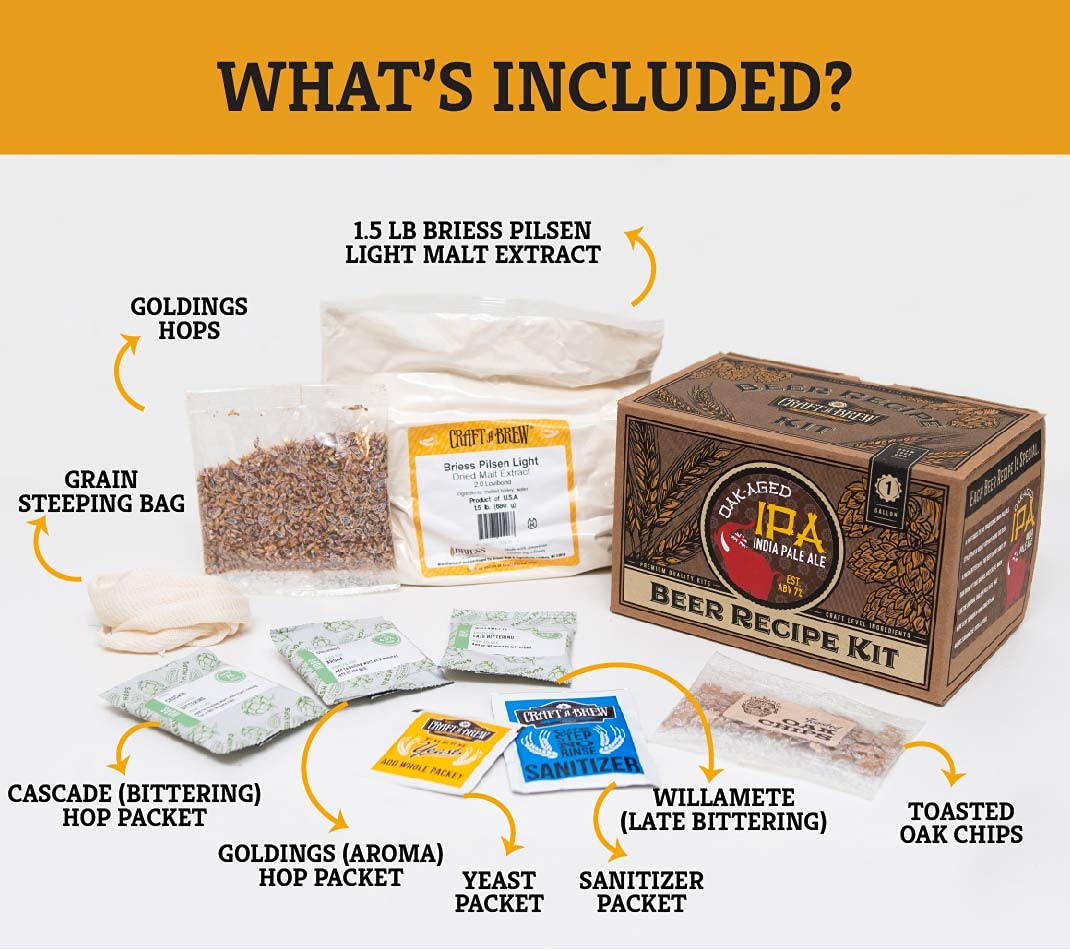 Craft A Brew Recipe Kit - Oak Aged IPA Refill - 1 Gallon - Ingredients for Home Brewing Beer