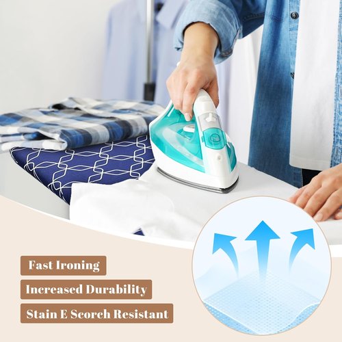 Classic Ironing Board - Extra Wide Heavy-Duty Padded Surface | Compact 43 x 13 Size in Blue Geometry
