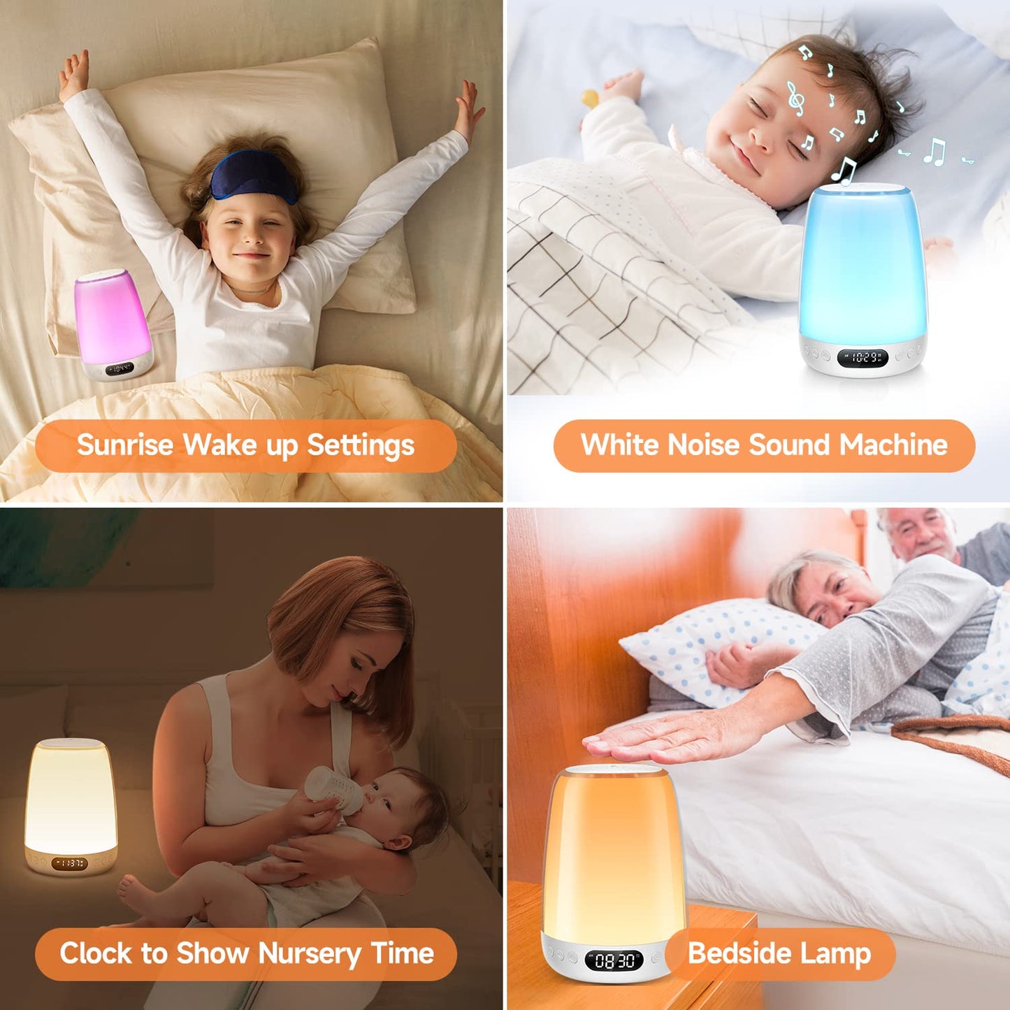 One Fire Sound Machine Baby Night Light for Kids, Bluetooth & 14 White Noise Kids Night Light, 48 RGB Colors Smart APP/Touch Night Light for Baby Nursery Night Light,Wake Up Alarm Clock for Kids Gifts