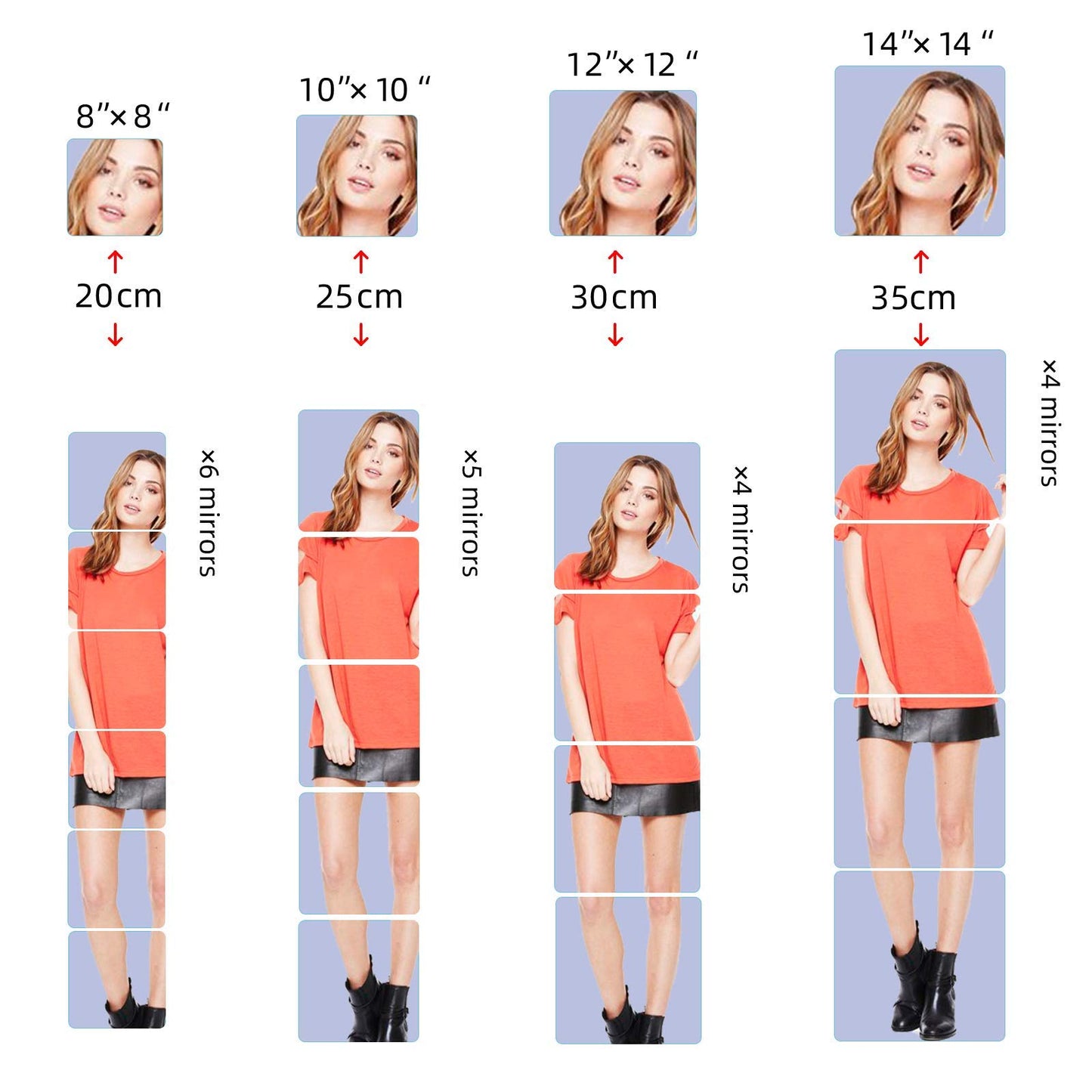 iCAGY Acrylic Mirror Sheet Self Adhesive Wall Mounted Home Décor Non Glass Sticky Mirror Tile Thickness 0.08in (2mm) Square 10x10 inch 4 pcs