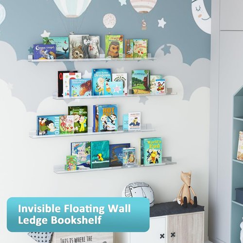 Albumgit 4 Pack Acrylic Wall Shelves - Self-Adhesive 15" Clear Floating Shelf for Organizing Decor