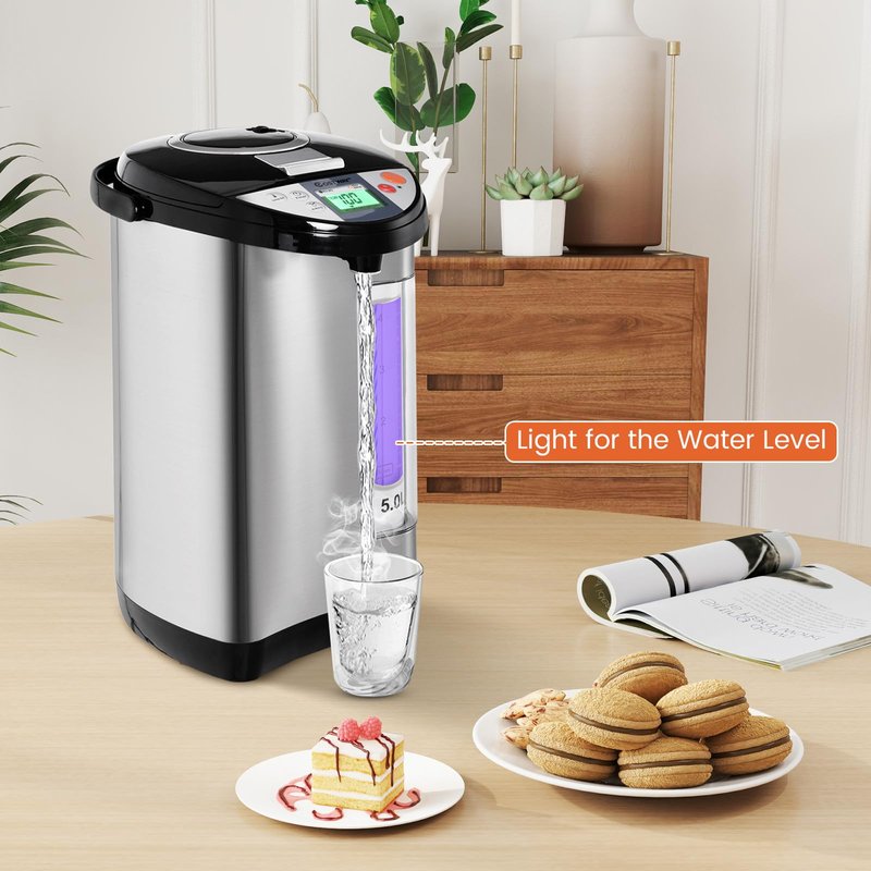 KOTEK Electric Hot Water Boiler and Warmer, Hot Water Dispenser, Stainless Steel Water Boiler w/5 Stage Temperature Settings, Safety Lock, Electric Hot Water Pot, 5-Liter