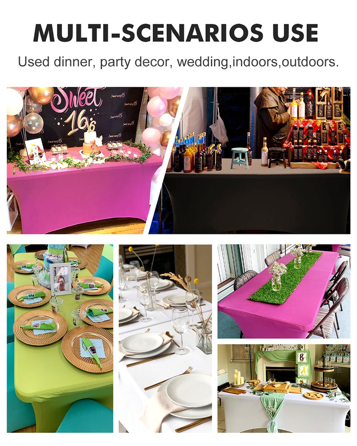 Spandex Table Cover 2 Pack 6FT Black Fitted Tablecloths,Washable Wrinkle Resistant Stretch Table Cloth Rectangle for Vendor Booth Display Items,Party Supplies for Adults,Wedding Decorations,Banquet