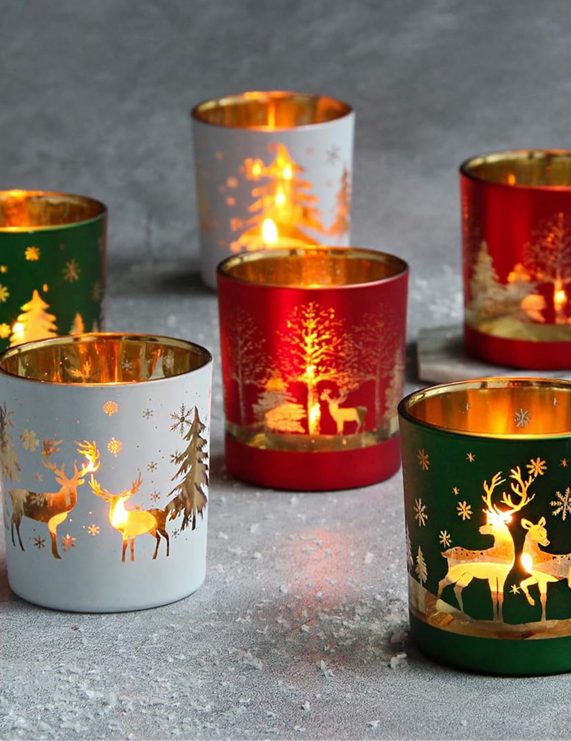 Skiennix Christmas Glass Votive Candle Holders - 6 Pcs Matte Tea Light Holders for Festive Table Décor | 3.15” x 2.75”