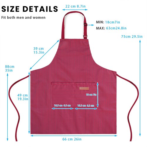 BeLuyi 2 Pack Adjustable Bib Apron with 2 Pockets Chef Cooking Kitchen Restaurant Aprons for Women Men (Wine/Black Stripes)
