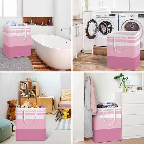 HomeHacks Large Waterproof Laundry Baskets - Collapsible Hampers with Reinforced Handles | Grey & Pink, 100L Each