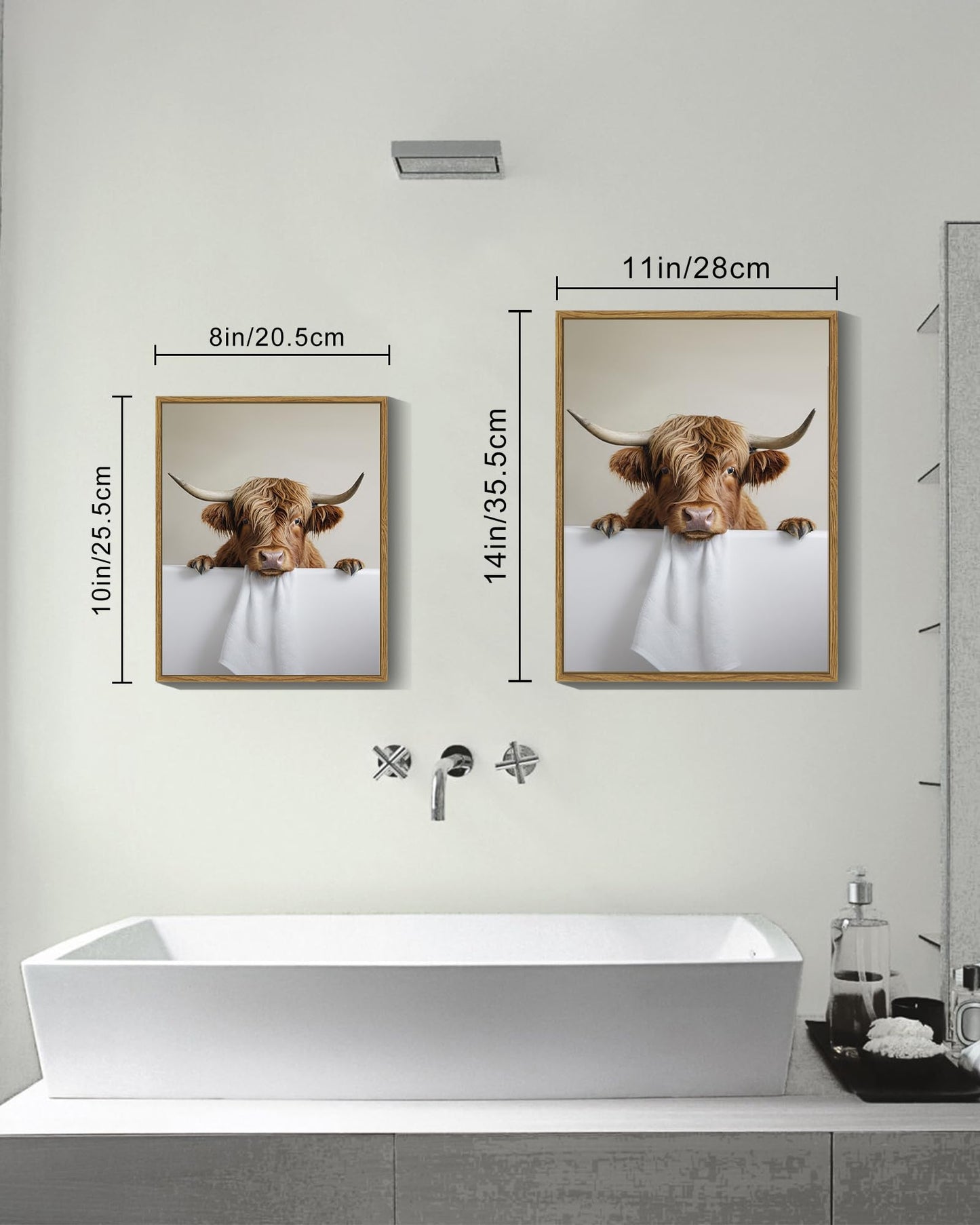 Funny Highland Cow Bathroom Wall Art Framed Rustic Cute Bathroom Canvas Prints for Bathroom Restroom Decor 8x10in (Framed)
