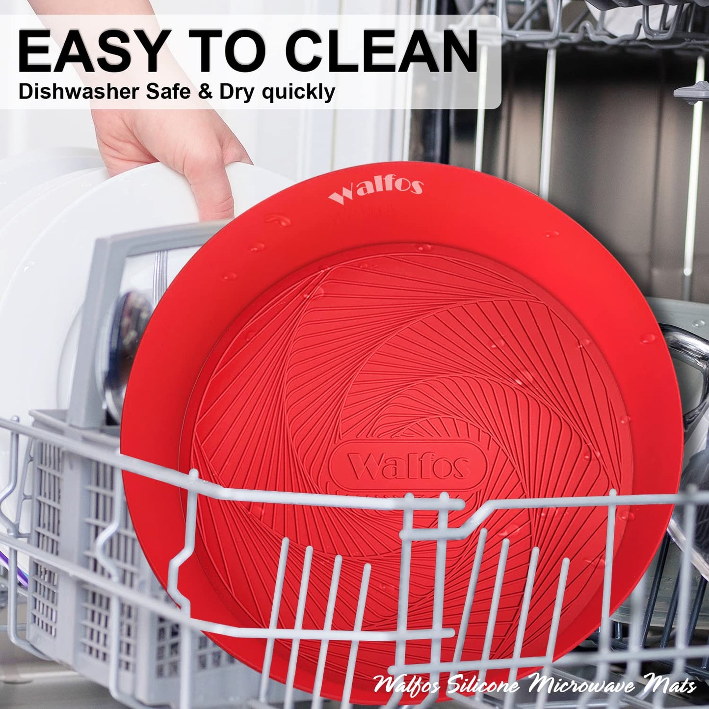 Walfos 12 10 Inch Silicone Microwave Mats, Microwave Splatter Cover for Food, Pot Holders for Kitchen, Non-Slip Heat Resistant Silicone Mats for Microwave, Oven, Hot Pan, Pot (Red)