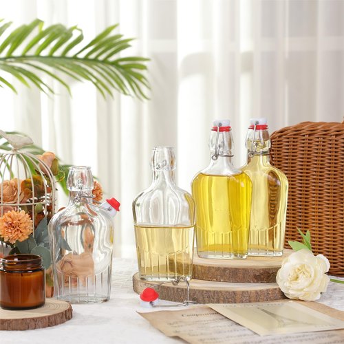 Jinei 12 Pcs Whisky Glass Flask Swing Top Glass Bottles Vanilla Extract Bottles Men Liquor Flask for Homemade Vanilla Extract, Lemoncello, Kombucha, Water Kefirm Apply Christmas Wedding Gifts (8 Oz)